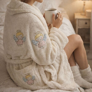 Vintage Angel Embroidered Plush Robe 90s Coquette Cherubcore Lounge